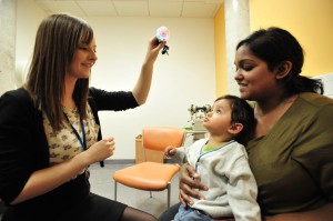Child and mother at optometrists