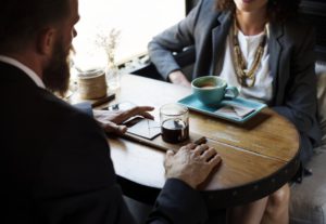 Man and woman in discussion